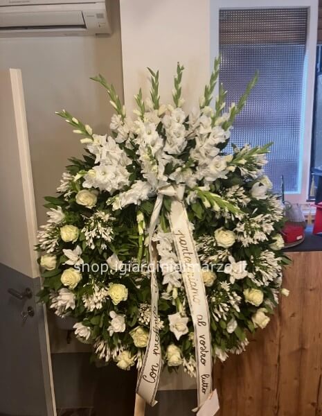 Corona funebre fiori misti bianchi